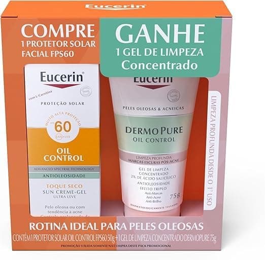 Kit Protetor Solar Facial Oil Control FPS 60 50g + Gel de Limpeza Facial Concentrado Dermopure Oil Control 75g